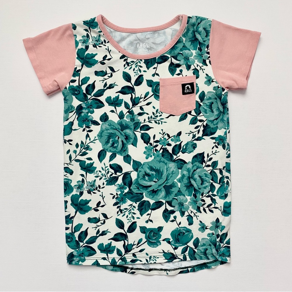 Toddler Girl Rags 3/4Y Chest Pocket Tee in “Green Rose Floral”
